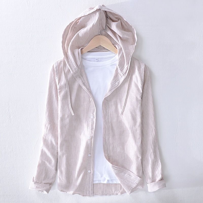 Image of Dennis | Heren Hooded Gestreept Casual Overhemd