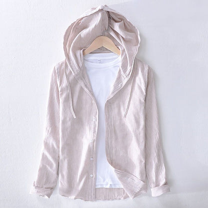 Image of Dennis | Heren Hooded Gestreept Casual Overhemd