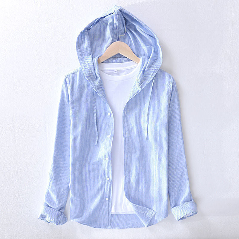 Image of Dennis | Heren Hooded Gestreept Casual Overhemd