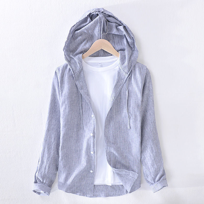 Image of Dennis | Heren Hooded Gestreept Casual Overhemd