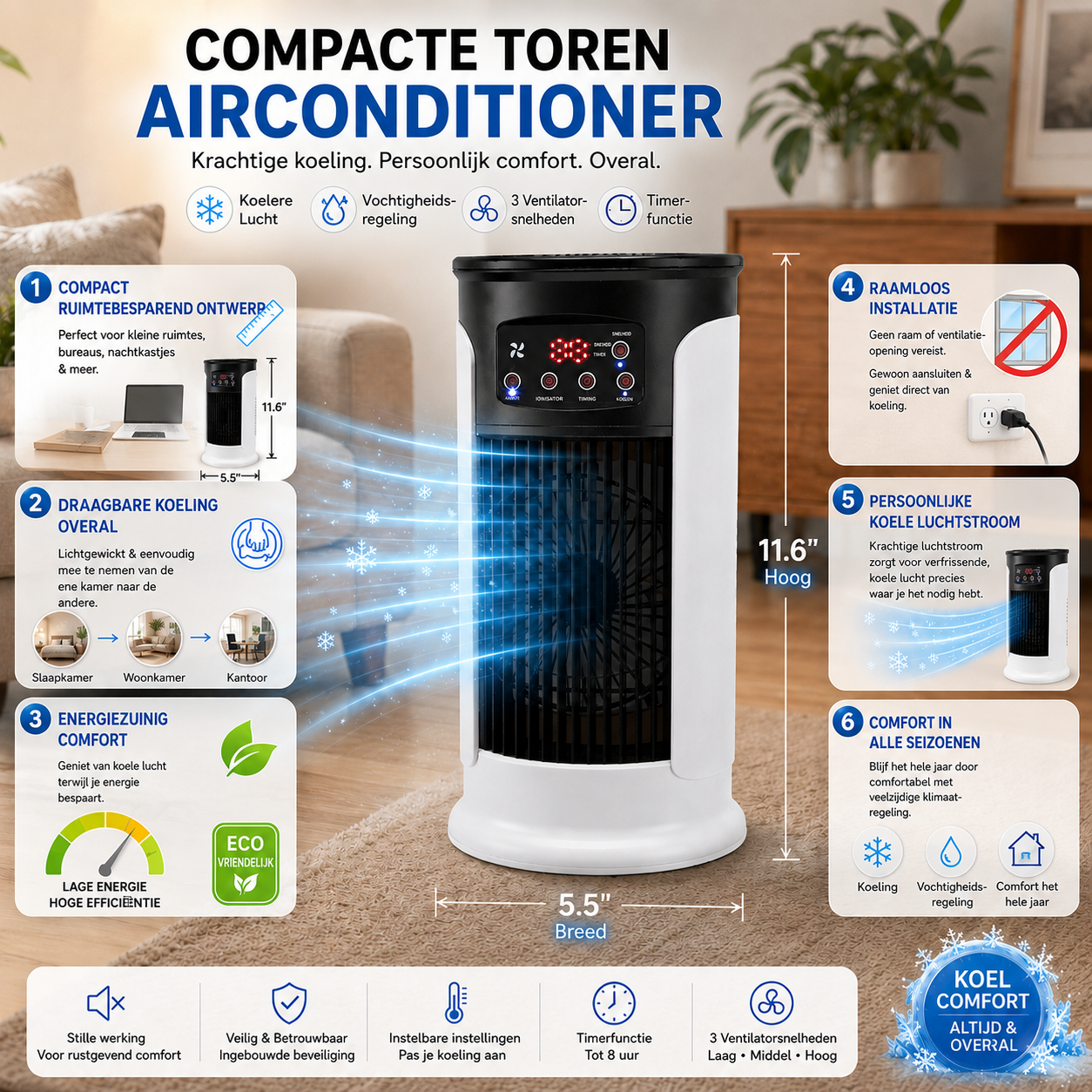 Mobiele Airconditioner - Energiezuinig & Aangename Kamertemperatuur