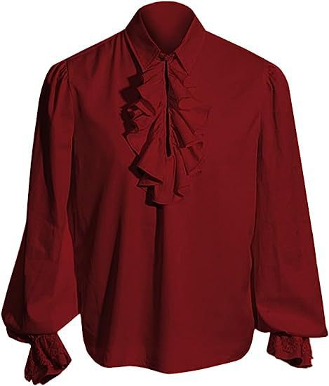 Elegant barok herenoverhemd met opstaande kraag, ruches op de borst en kanten manchetten