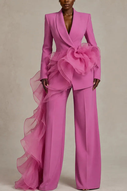 Elegant damespak met asymmetrische ruche