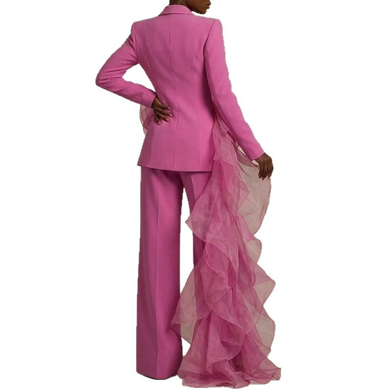 Elegant damespak met asymmetrische ruche