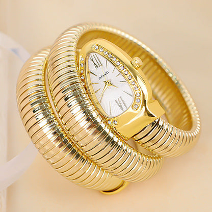 Elegant kwartshorloge in slangenstijl met roestvrijstalen armband – Unieke ovale wijzerplaat in meerdere kleuren