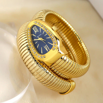 Elegant kwartshorloge in slangenstijl met roestvrijstalen armband – Unieke ovale wijzerplaat in meerdere kleuren