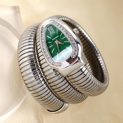 Elegant kwartshorloge in slangenstijl met roestvrijstalen armband – Unieke ovale wijzerplaat in meerdere kleuren