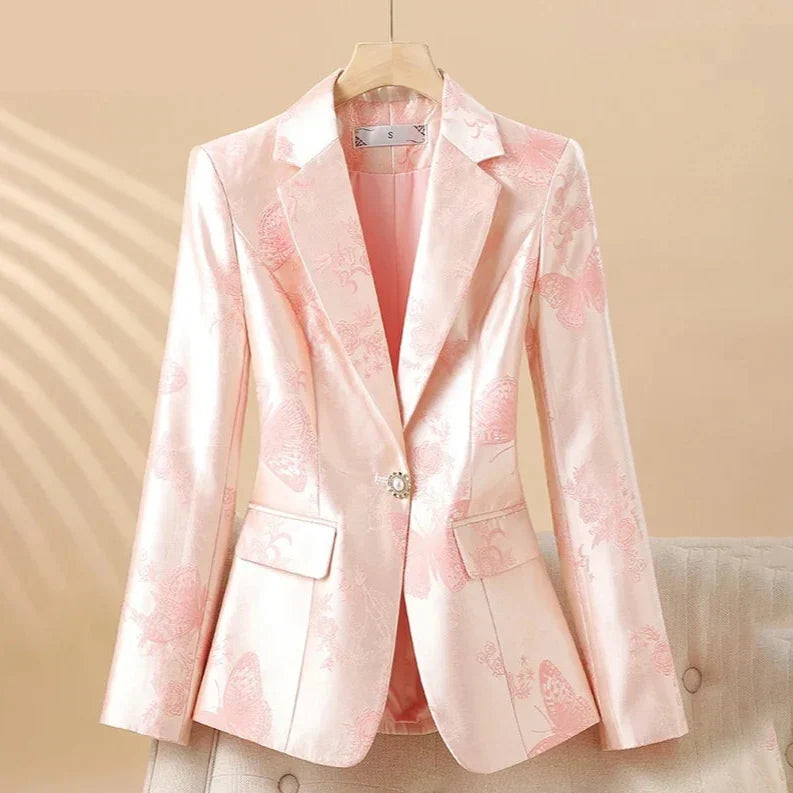 Elegante blazer met roosmotief en juweelknoop voor dames