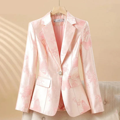 Elegante blazer met roosmotief en juweelknoop voor dames