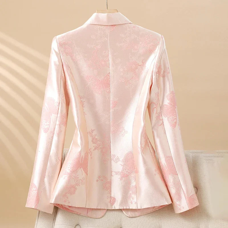 Elegante blazer met roosmotief en juweelknoop voor dames