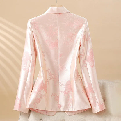 Elegante blazer met roosmotief en juweelknoop voor dames