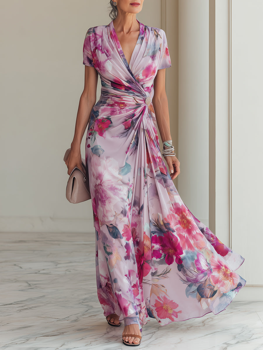 Elegante bloemen-maxi-wikkeljurk voor dames voor speciale gelegenheden