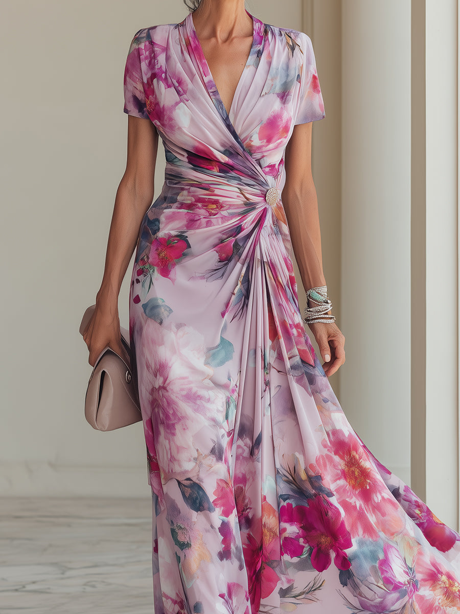 Elegante bloemen-maxi-wikkeljurk voor dames voor speciale gelegenheden