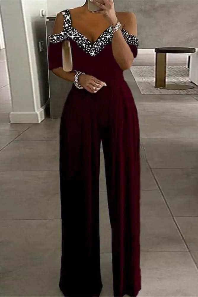 Elegante damesjumpsuit met strass-steentjes en glitters