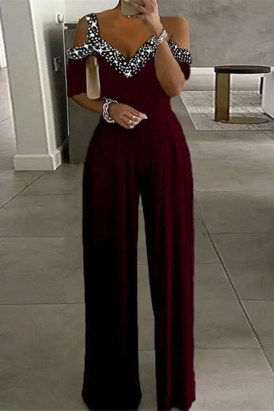 Elegante damesjumpsuit met strass-steentjes en glitters