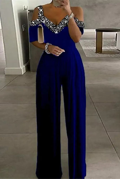 Elegante damesjumpsuit met strass-steentjes en glitters