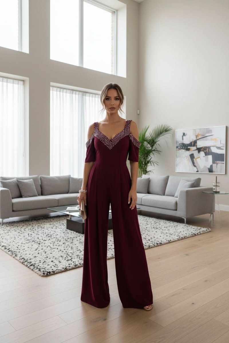 Elegante damesjumpsuit met strass-steentjes en glitters