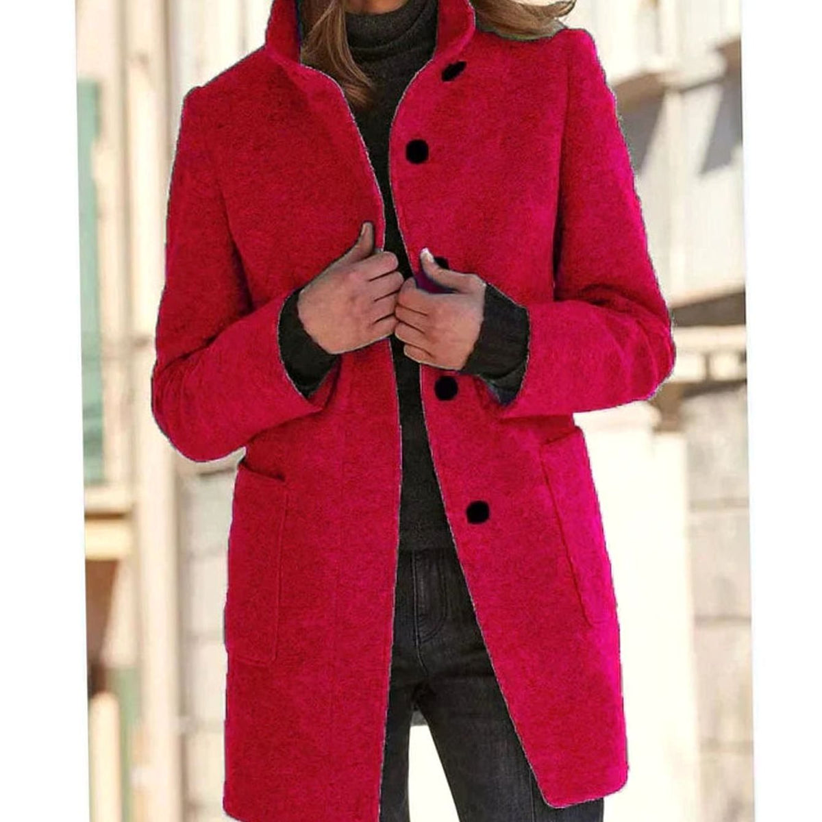 Elegante dameswinterjas van wolmix met knoopsluiting