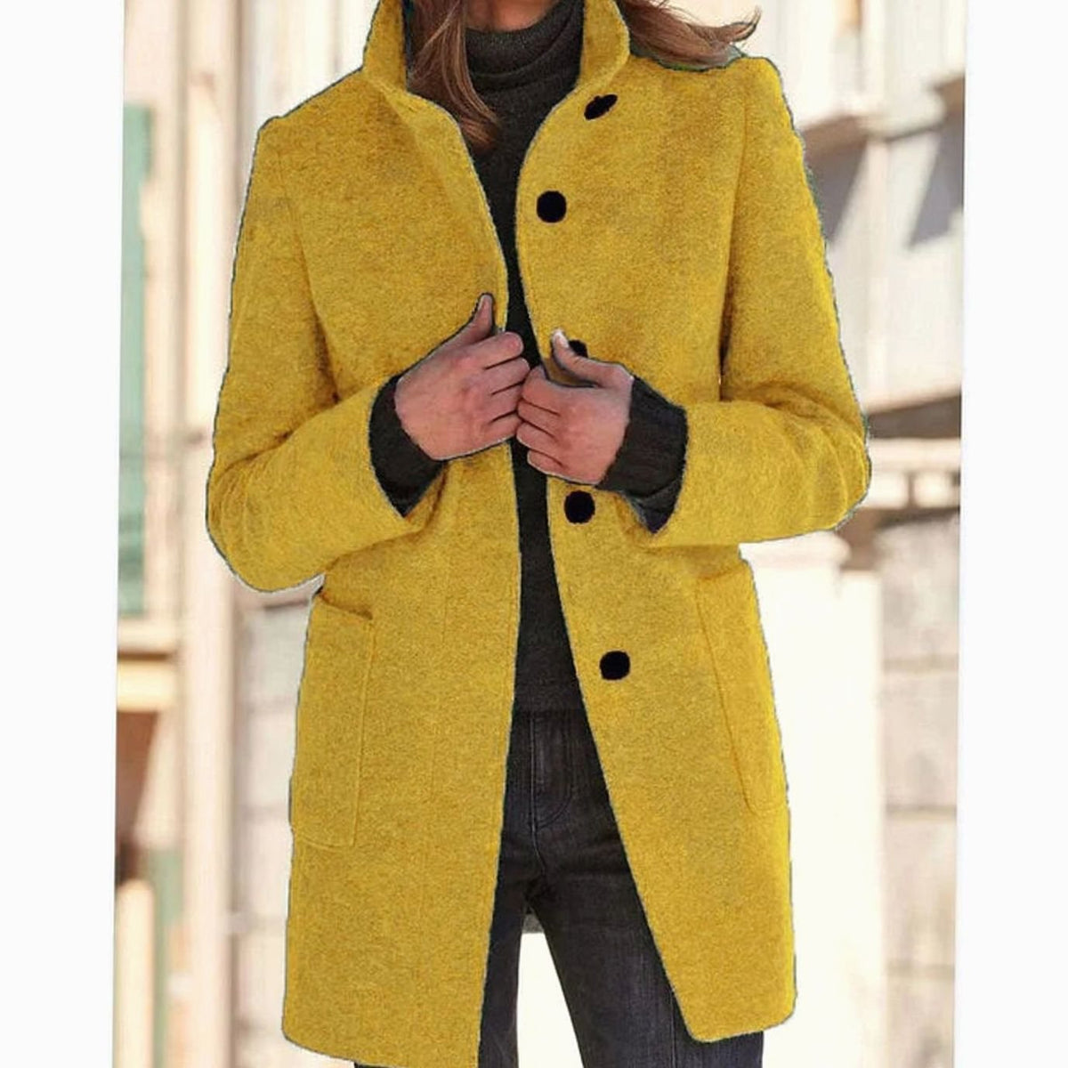 Elegante dameswinterjas van wolmix met knoopsluiting