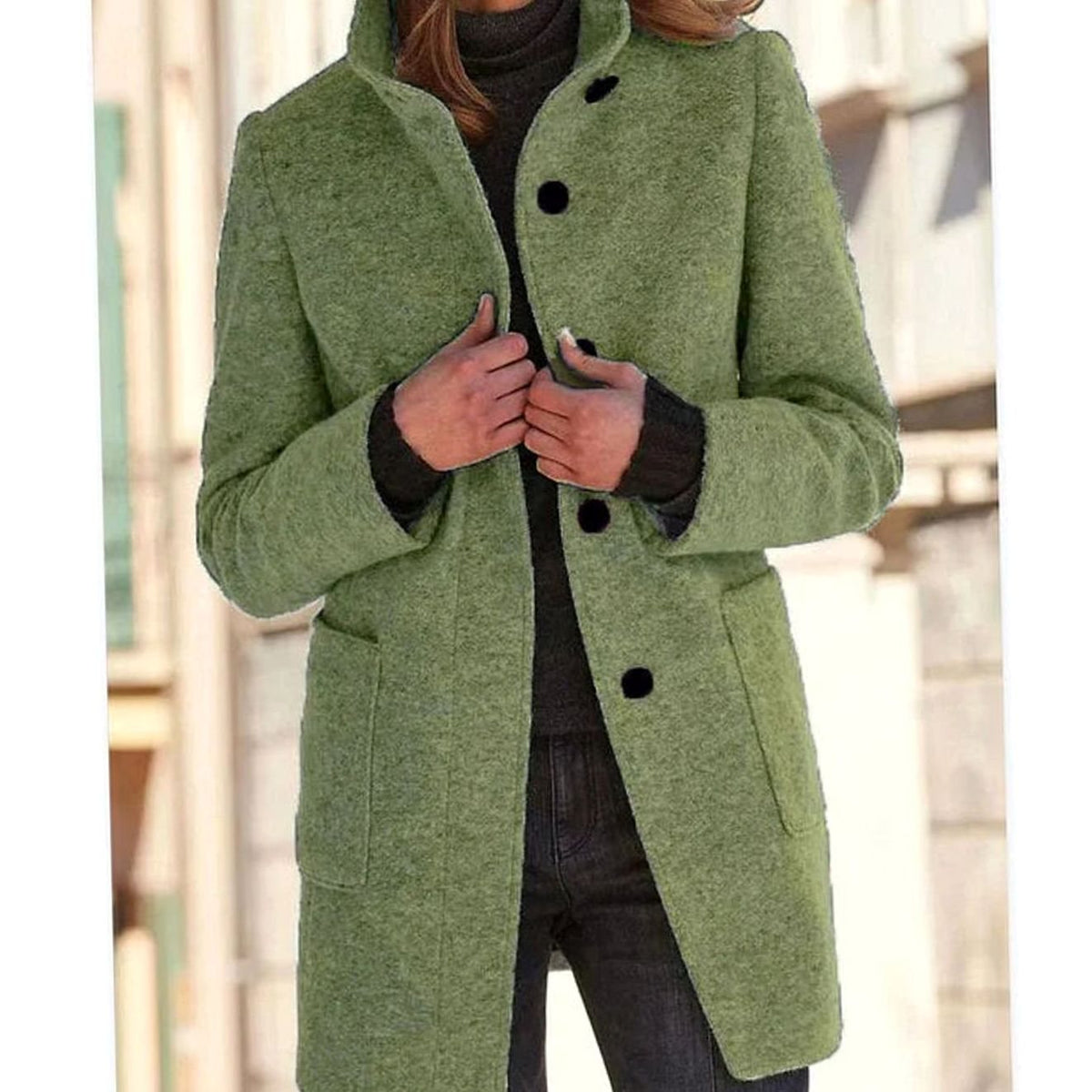 Elegante dameswinterjas van wolmix met knoopsluiting