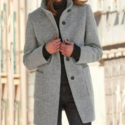 Elegante dameswinterjas van wolmix met knoopsluiting