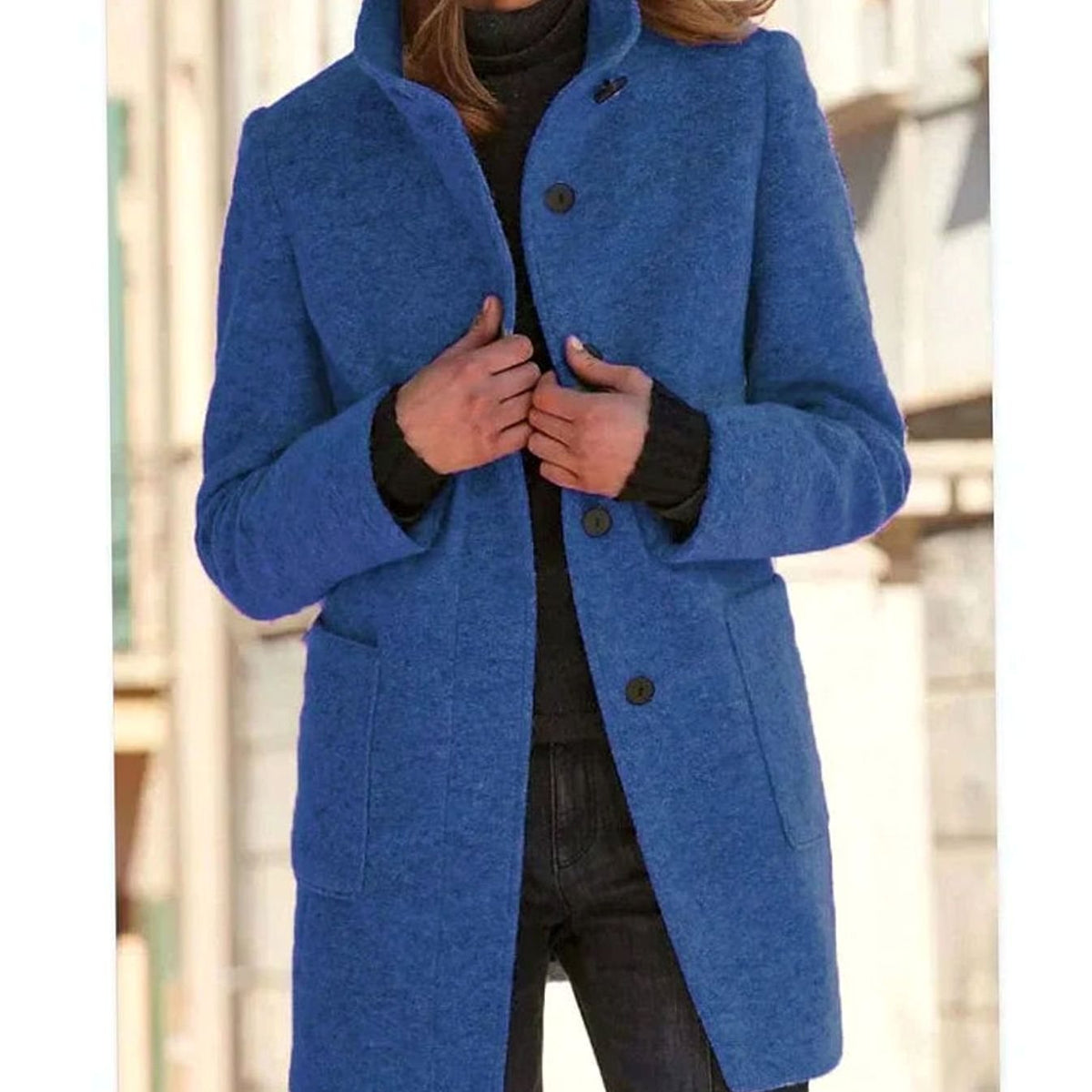 Elegante dameswinterjas van wolmix met knoopsluiting