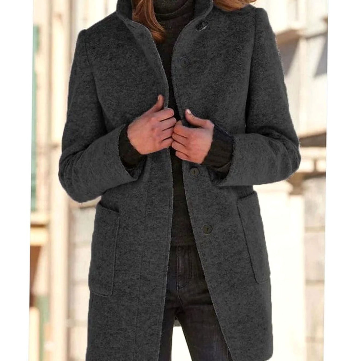Elegante dameswinterjas van wolmix met knoopsluiting