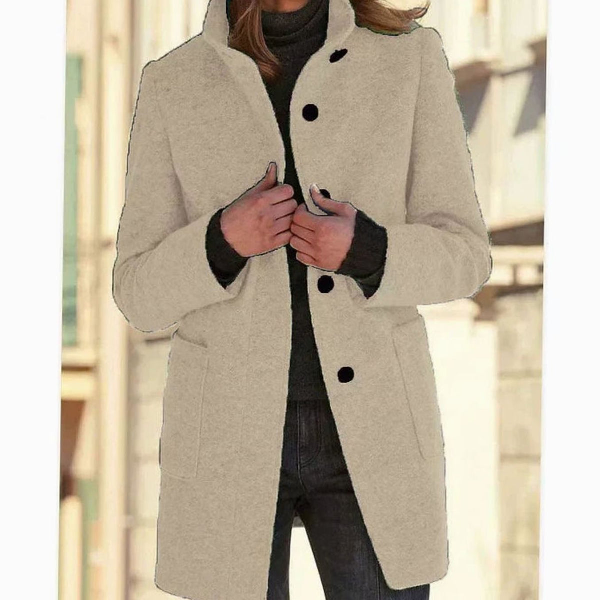 Elegante dameswinterjas van wolmix met knoopsluiting