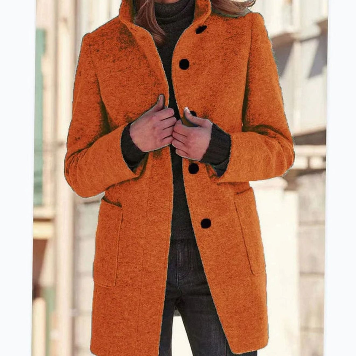 Elegante dameswinterjas van wolmix met knoopsluiting