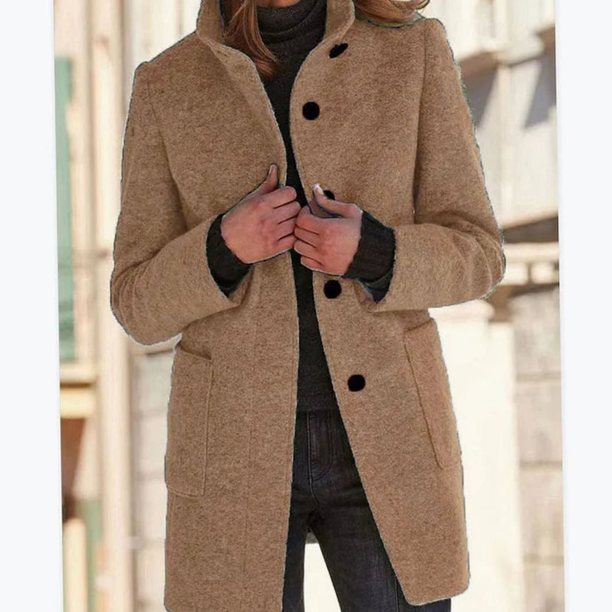 Elegante dameswinterjas van wolmix met knoopsluiting