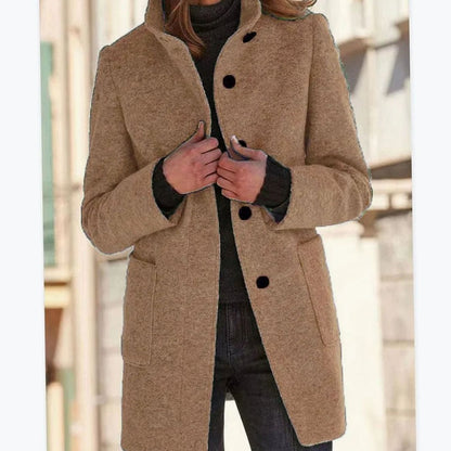 Elegante dameswinterjas van wolmix met knoopsluiting