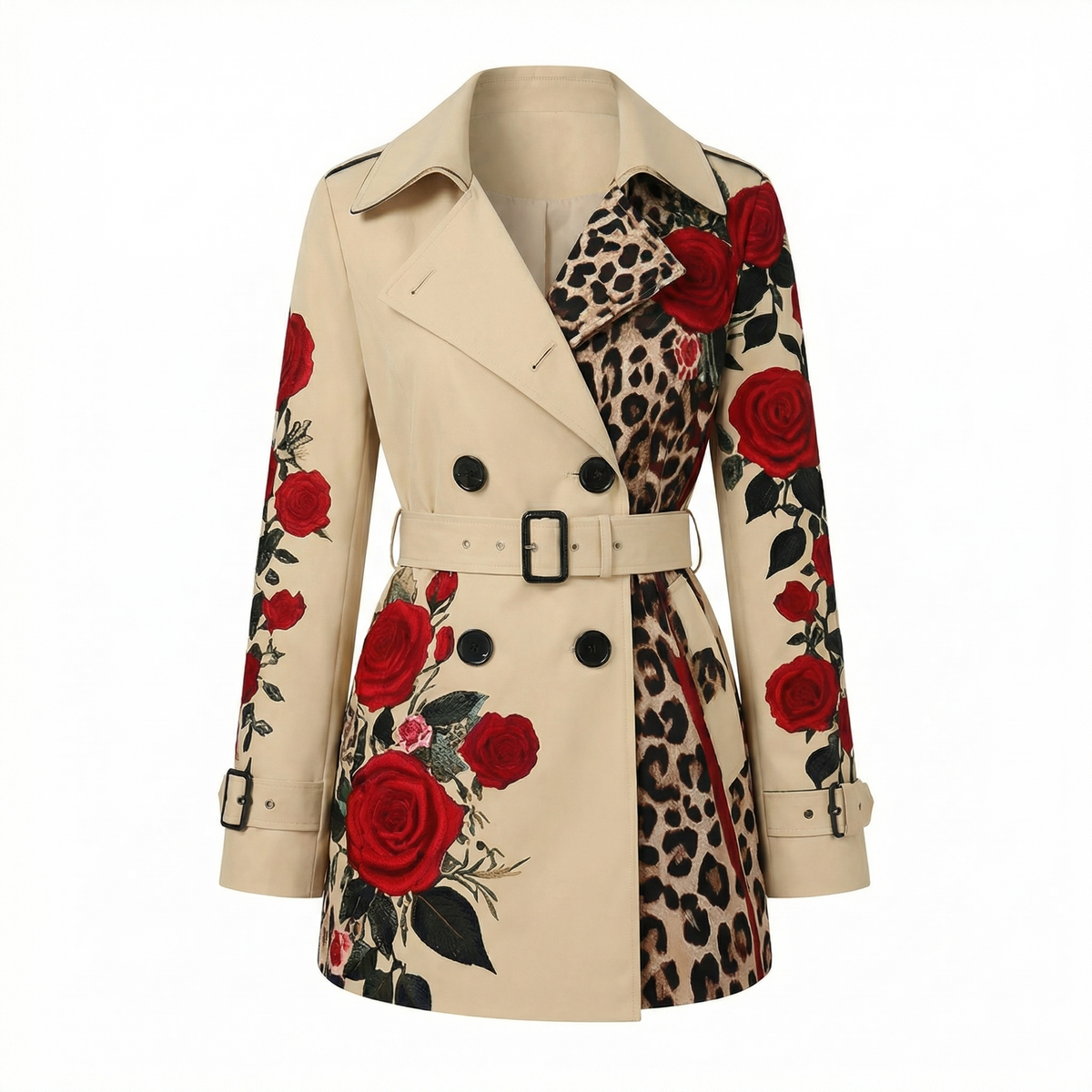 Elegante getailleerde damesjas met rozenprint