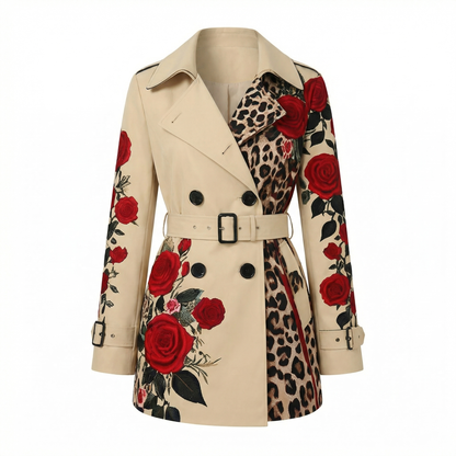 Elegante getailleerde damesjas met rozenprint