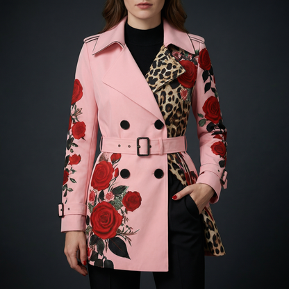 Elegante getailleerde damesjas met rozenprint