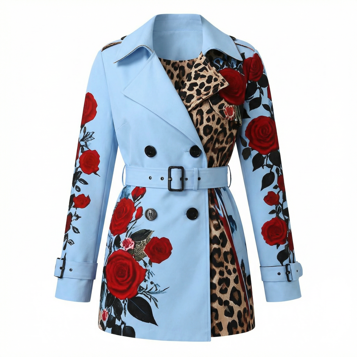 Elegante getailleerde damesjas met rozenprint