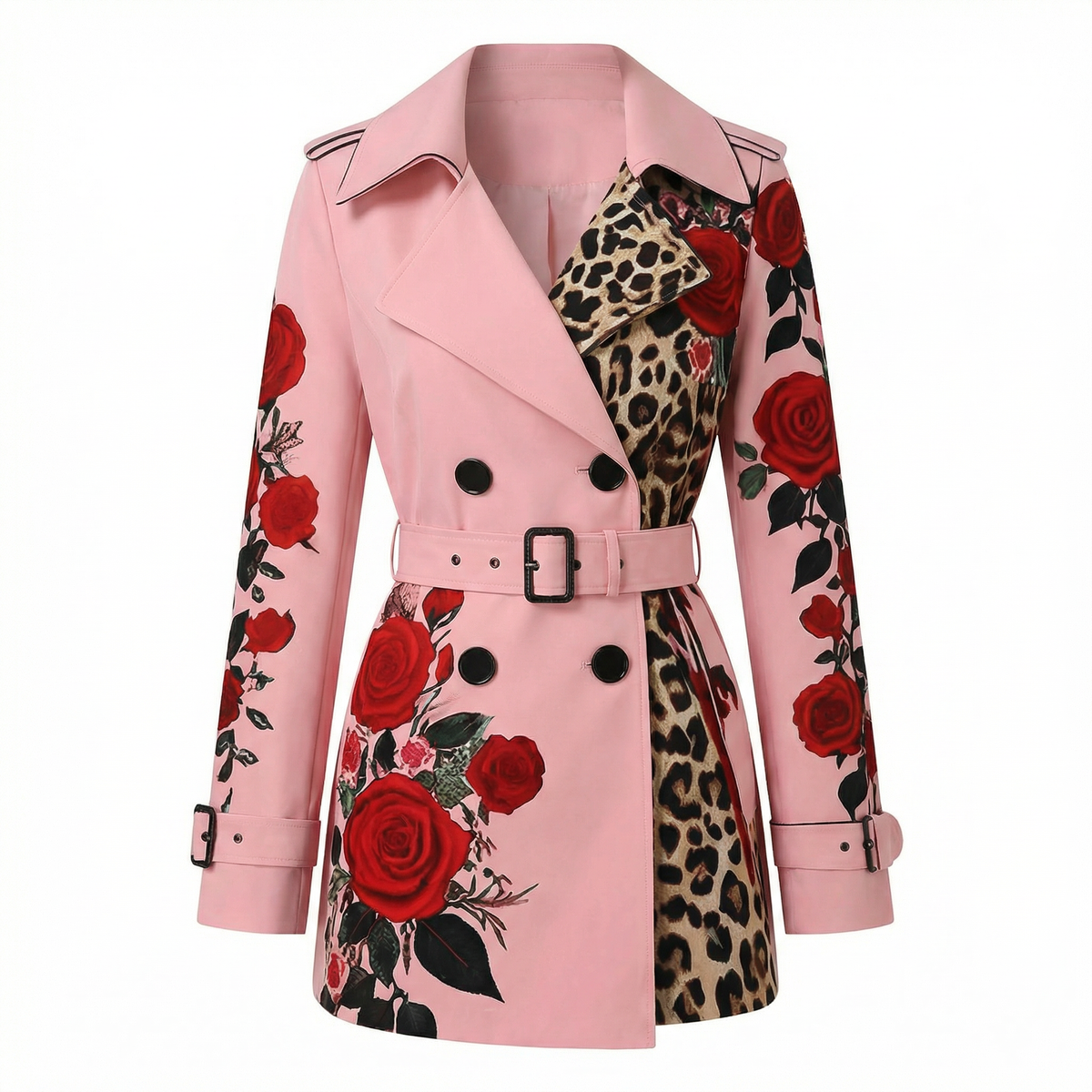 Elegante getailleerde damesjas met rozenprint