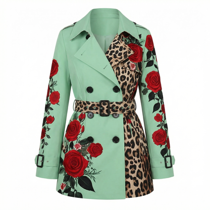 Elegante getailleerde damesjas met rozenprint