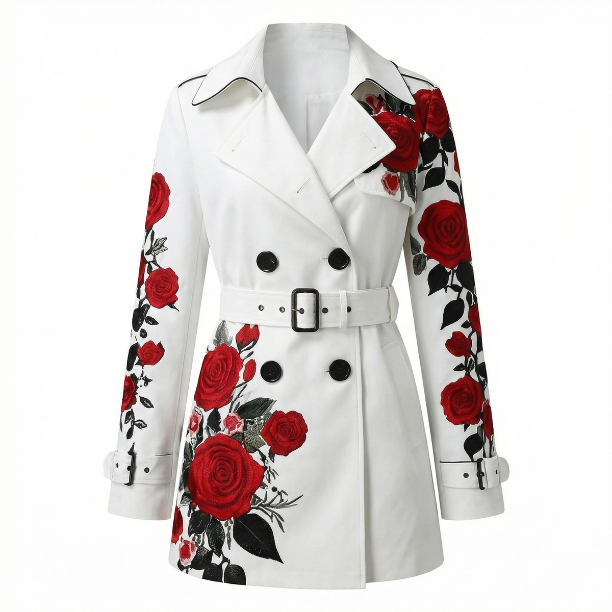 Elegante getailleerde damesjas met rozenprint