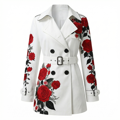 Elegante getailleerde damesjas met rozenprint