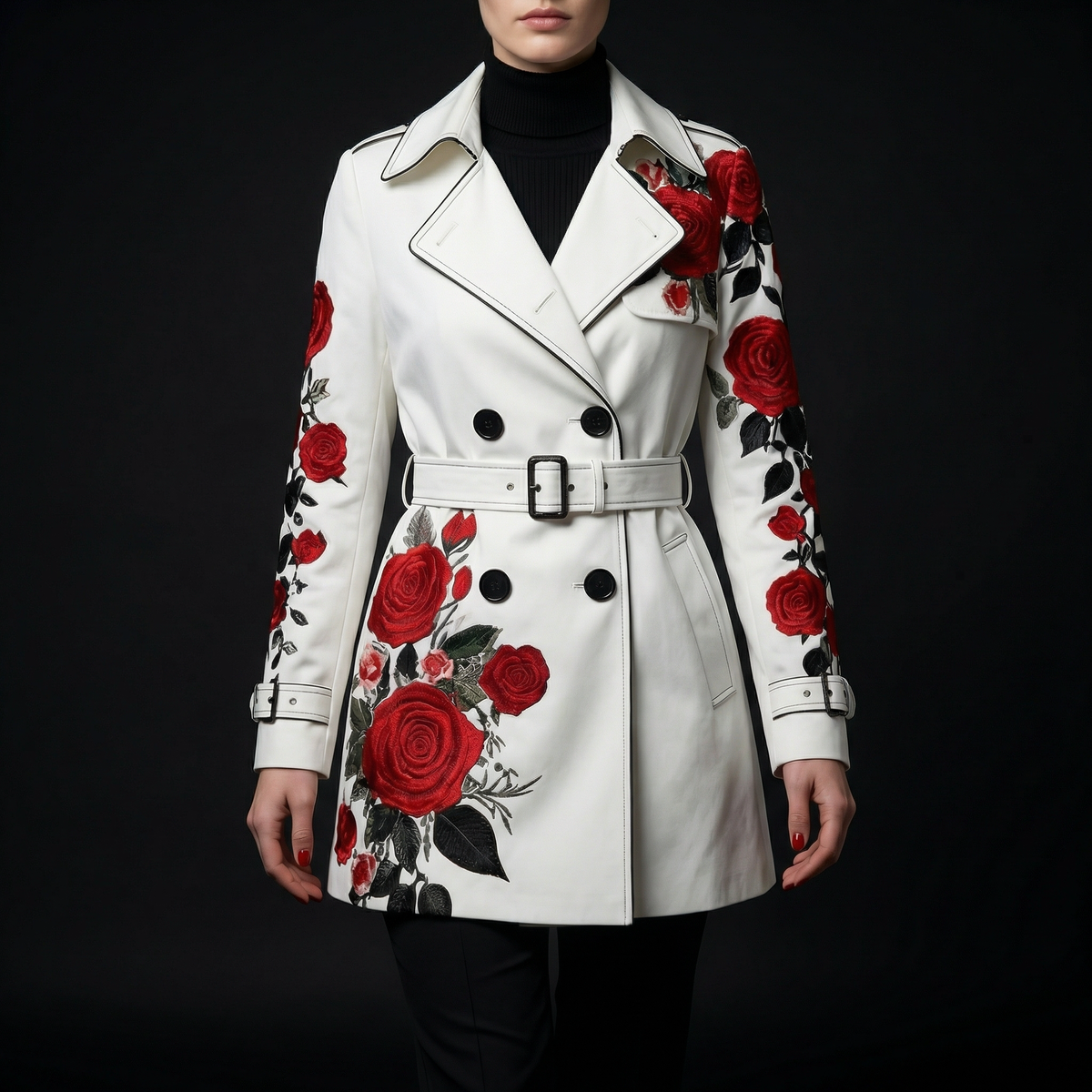 Elegante getailleerde damesjas met rozenprint