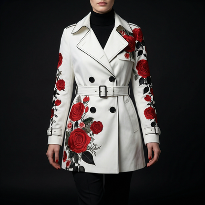 Elegante getailleerde damesjas met rozenprint