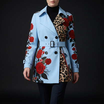 Elegante getailleerde damesjas met rozenprint