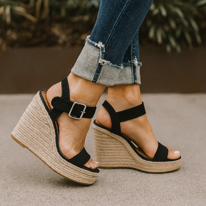 Image of Elize | Dames Espadrille Sleehak Sandalen met Enkelbandje