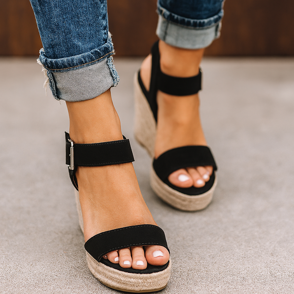 Image of Elize | Dames Espadrille Sleehak Sandalen met Enkelbandje