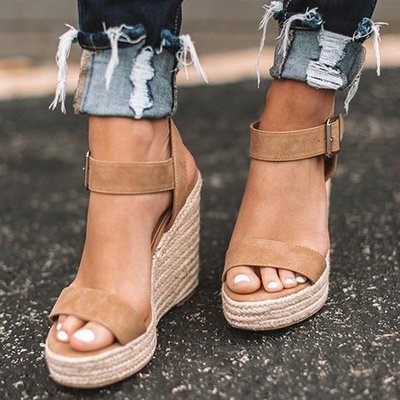 Image of Elize | Dames Espadrille Sleehak Sandalen met Enkelbandje