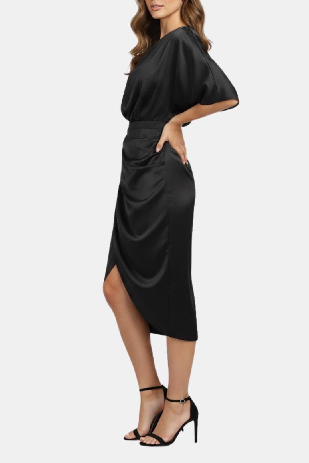 Image of Ella | Dames One Shoulder Wrap Midi Jurk