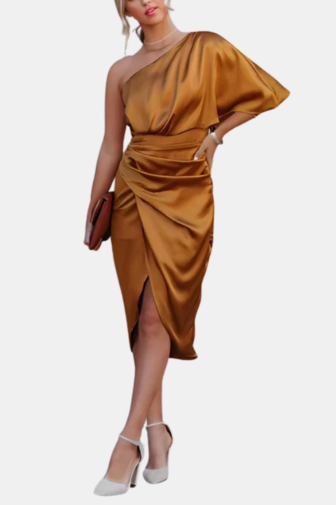 Image of Ella | Dames One Shoulder Wrap Midi Jurk