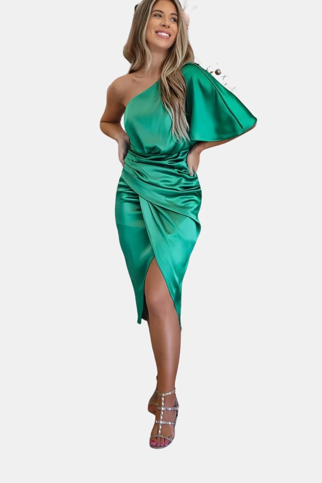 Image of Ella | Dames One Shoulder Wrap Midi Jurk