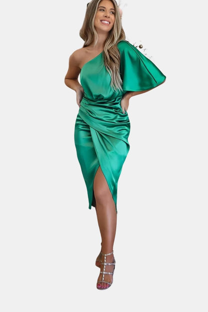 Image of Ella | Dames One Shoulder Wrap Midi Jurk