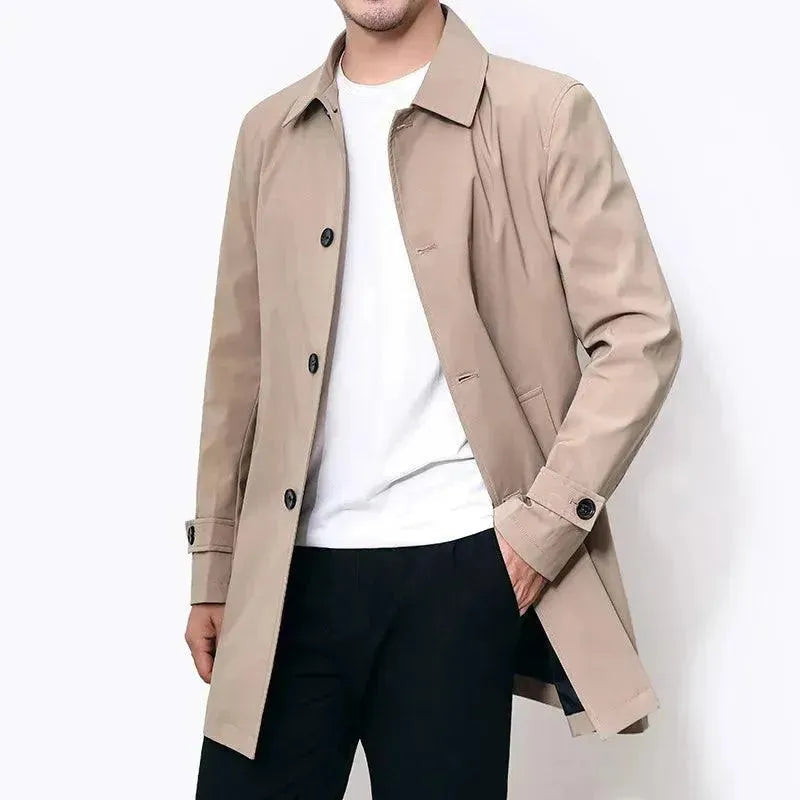 Enkelrijige trenchcoat voor heren met reverskraag